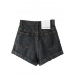 Black Grey Roll-up Denim Shorts