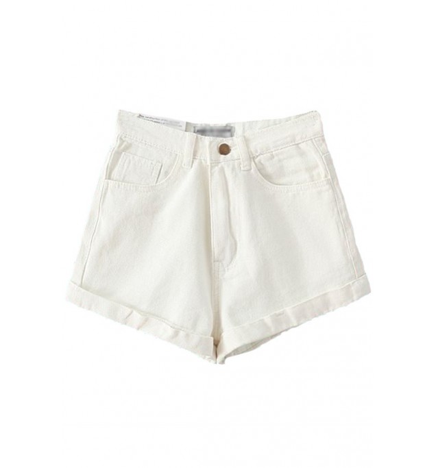 White Roll-up Denim Shorts