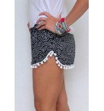 Black Graphic Fringe Line Elastic Waist Shorts