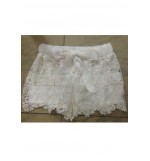 White Crochet Lace Bow Elastic Waist Shorts