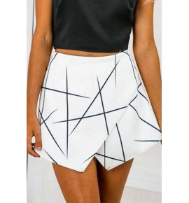 White Printed Back Zipper Skort Shorts