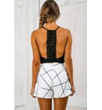 White Printed Back Zipper Skort Shorts