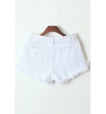 White Distressed Raw Hem Low Waist Denim Shorts