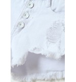 White Distressed Raw Hem Low Waist Denim Shorts