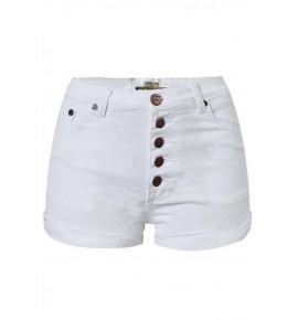White Rolled Hem Single Breasted Skinny Denim Shorts