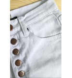 White Rolled Hem Single Breasted Skinny Denim Shorts