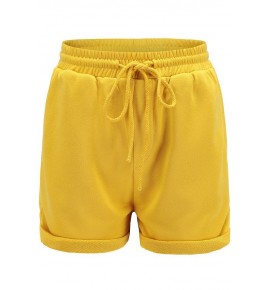 Yellow Drawstring Pocket Roll Up Hem Casual Shorts