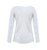 White Lace Splicing V Neck Sheer Casual Top