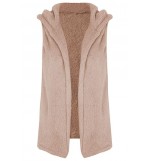 Khaki Faux Fur Open Front Casual Vest