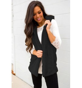 Black Faux Fur Open Front Casual Vest