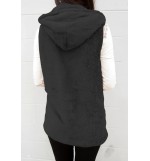Black Faux Fur Open Front Casual Vest