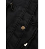 Black Zipper Up Pocket Faux Fur Trim Hoodied Casual Long Coat