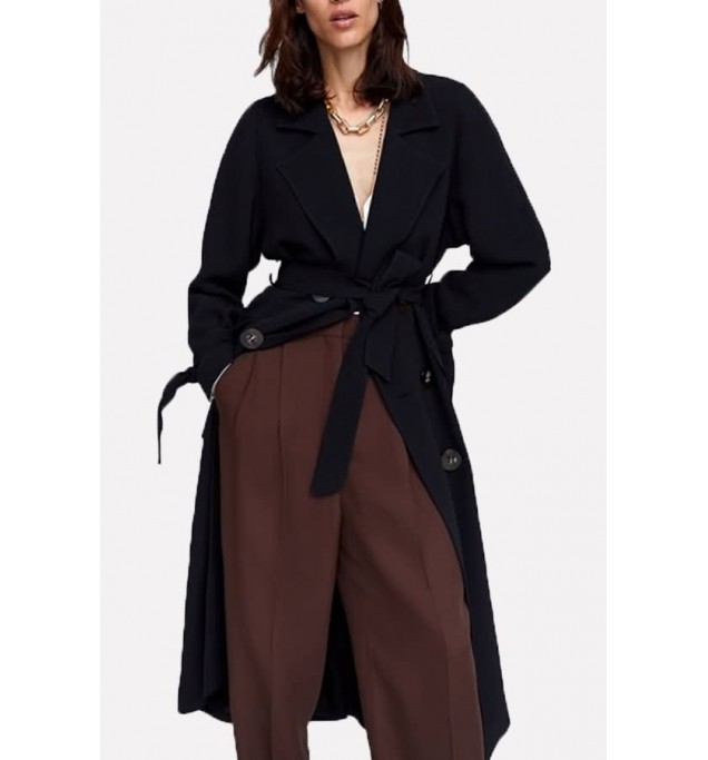 Black Tied Pocket Double Breasted Split Casual Trench Coat