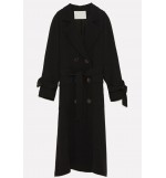 Black Tied Pocket Double Breasted Split Casual Trench Coat