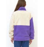 Purple Faux Fur Two Tone Stand Collar Zipper Casual Coat