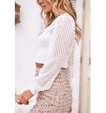 White Plunging Lace Mesh Sexy Cropped Blouse