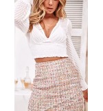 White Plunging Lace Mesh Sexy Cropped Blouse