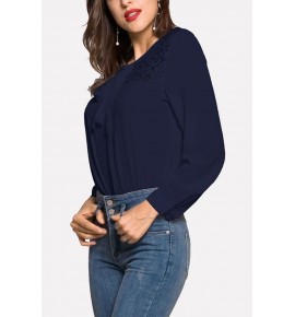 Lace Crochet Tied Neck Casual Blouse