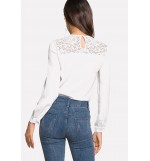 White Lace Crochet Tied Neck Casual Blouse