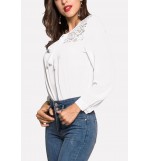 White Lace Crochet Tied Neck Casual Blouse