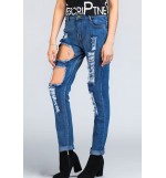 Blue Ripped Distressed Casual Jeans