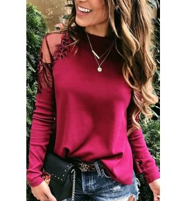 Floral Lace Mesh Splicing Casual Blouse