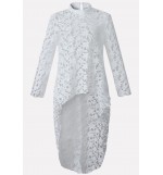 White Lace Crochet Hollow Out Sexy High Low Blouse