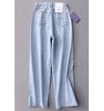 Light-blue Ripped Distressed Pocket Casual Wide Leg Jeans