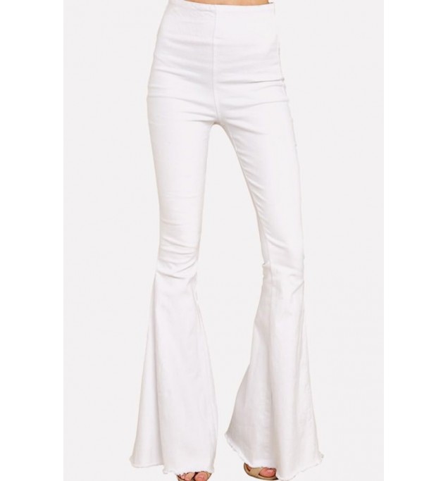 White Raw Hem Casual Flare Jeans
