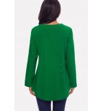 Green Lace Splicing Button V Neck Casual Blouse