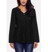 Black Lace Splicing Button V Neck Casual Blouse