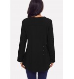 Black Lace Splicing Button V Neck Casual Blouse