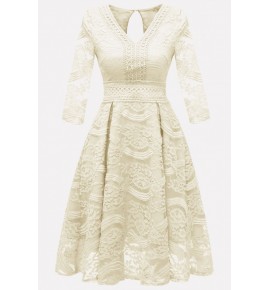 Apricot V Neck Keyhole Back Lace Sexy A Line Prom Dress