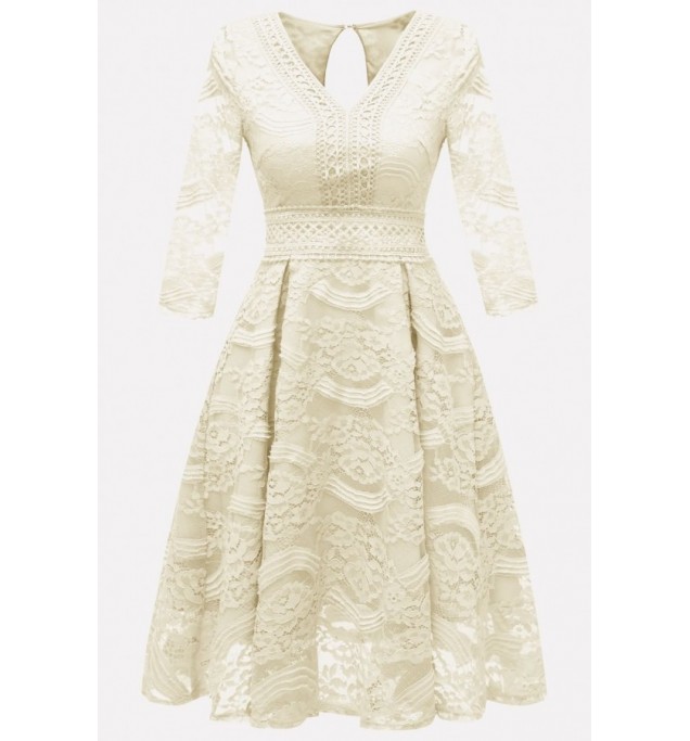 Apricot V Neck Keyhole Back Lace Sexy A Line Prom Dress