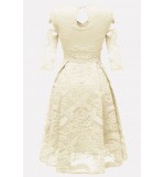 Apricot V Neck Keyhole Back Lace Sexy A Line Prom Dress