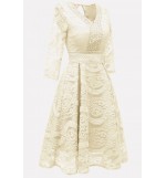 Apricot V Neck Keyhole Back Lace Sexy A Line Prom Dress
