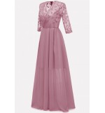 Pink Surplice Wrap Lace Chiffon Sexy Maxi Formal Dress