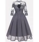 Gray Lace Overlay Keyhole Back Sexy A Line Chiffon Dress