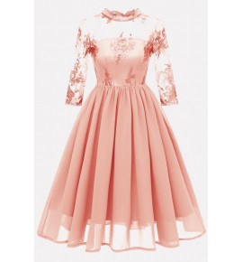 Coral Lace Overlay Keyhole Back Sexy A Line Chiffon Dress