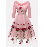 Rose Embroidery Tulle Overlay Sexy A Line Formal Dress