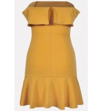 Yellow Off Shoulder Ruffles Hem Sexy Party Dress