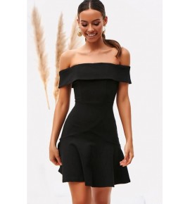 Black Off Shoulder Ruffles Hem Sexy Party Dress